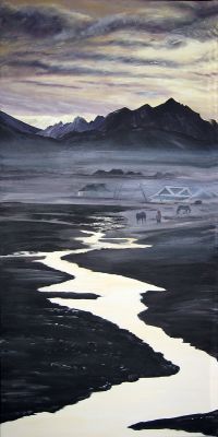 Nebel ziehen auf 50x100 Acryl auf Leinwand
